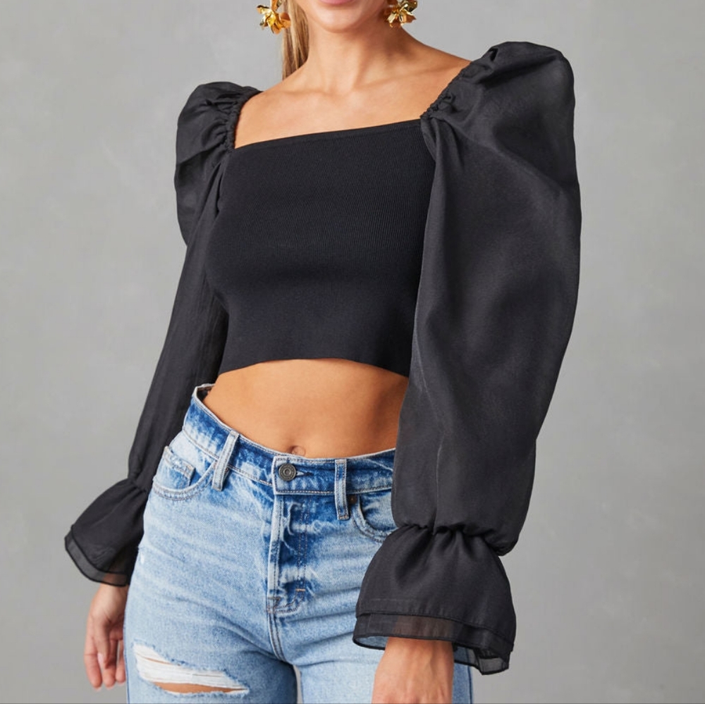 Vici Chantelle Statement Sleeve Crop Blouse Small